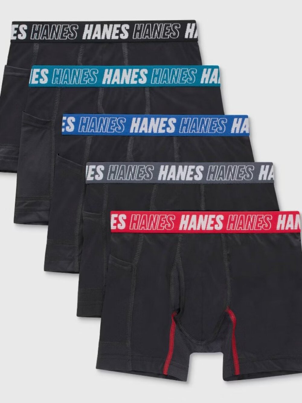 Hanes Moves Boys' Anti-Chafe Boxer Brief Underwear Black 5-Pack Small (6/7)